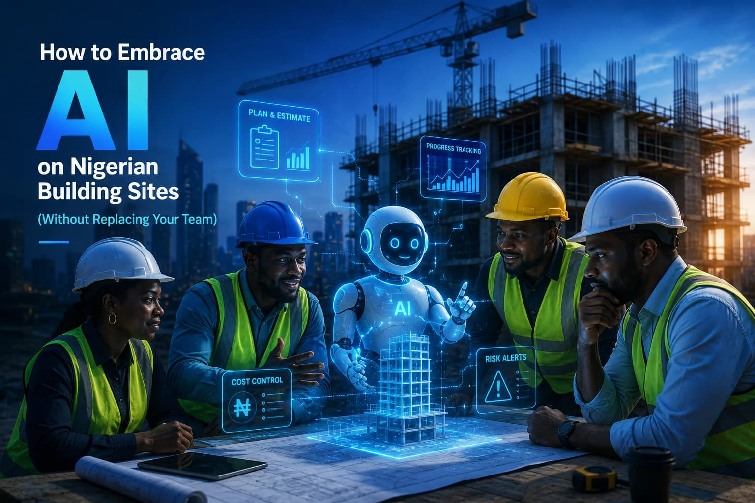 Contractor reviewing AI-generated estimates on a building site